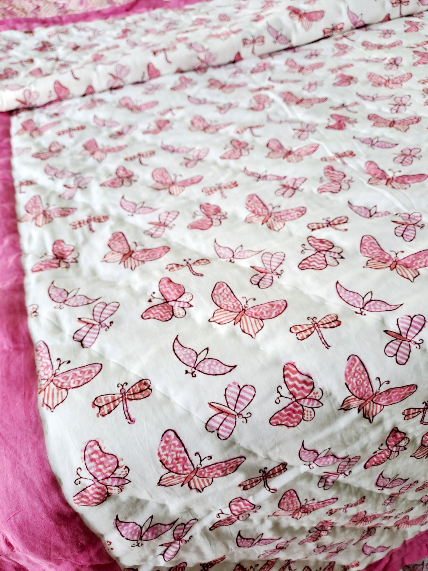 HANDBLOCK PRINTED REVERSIBLE COTTON KIDS (SINGLE) QUILT