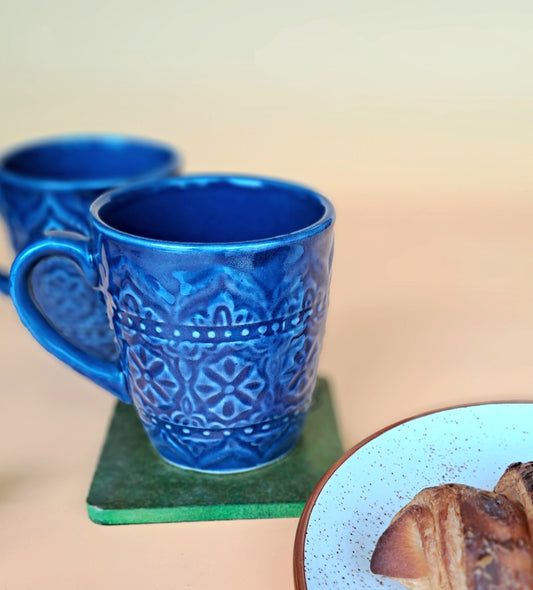 BLUE COLOR MUG/CUP WITH BEAUTIFUL ART (SET OF 2)