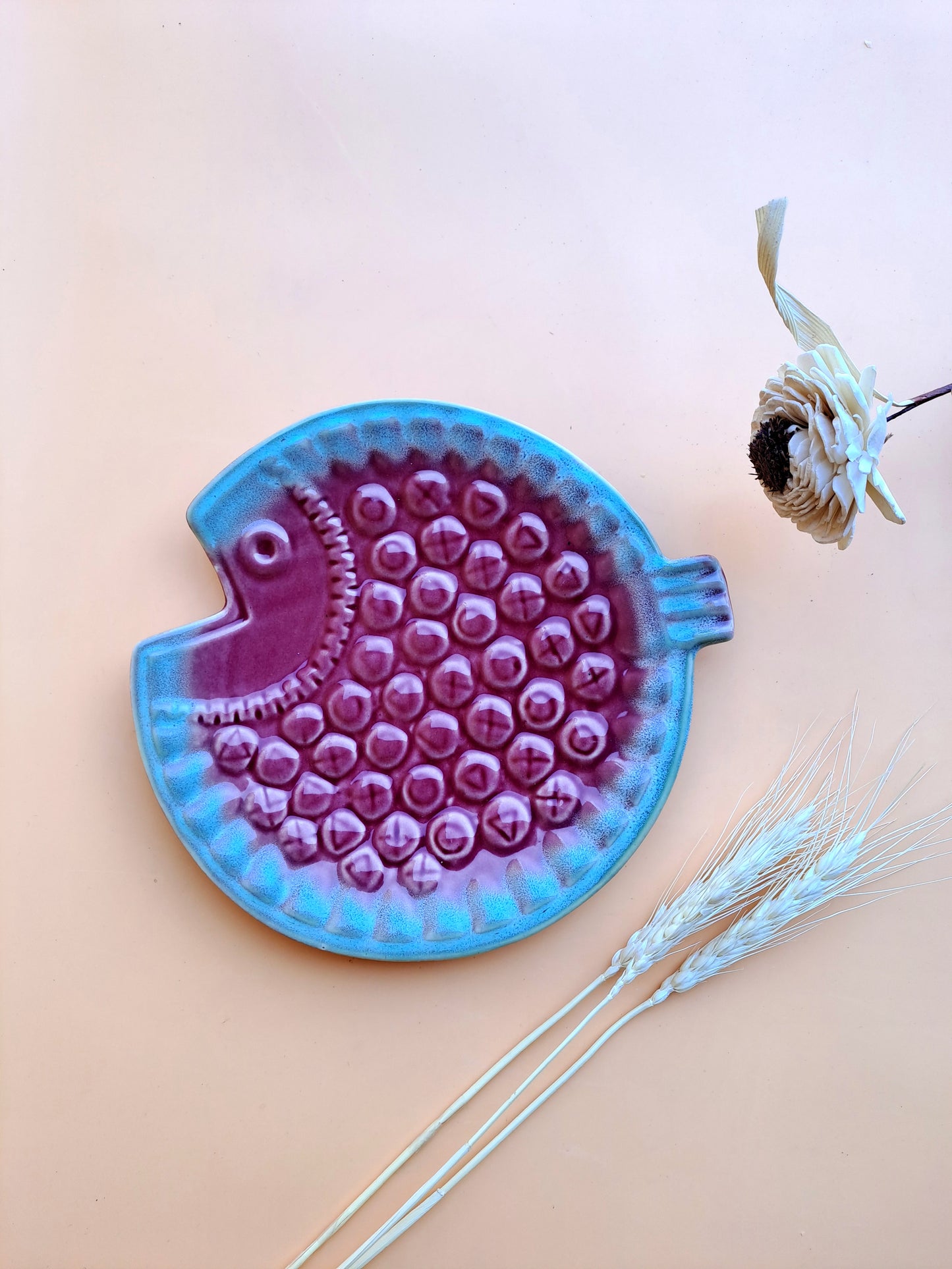 CERAMIC LIGHT BLUE FISH PLATTER