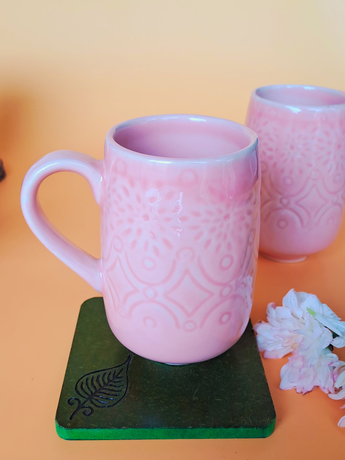 PINK COLOR CERAMIC MUG/CUP (SET OF 2)