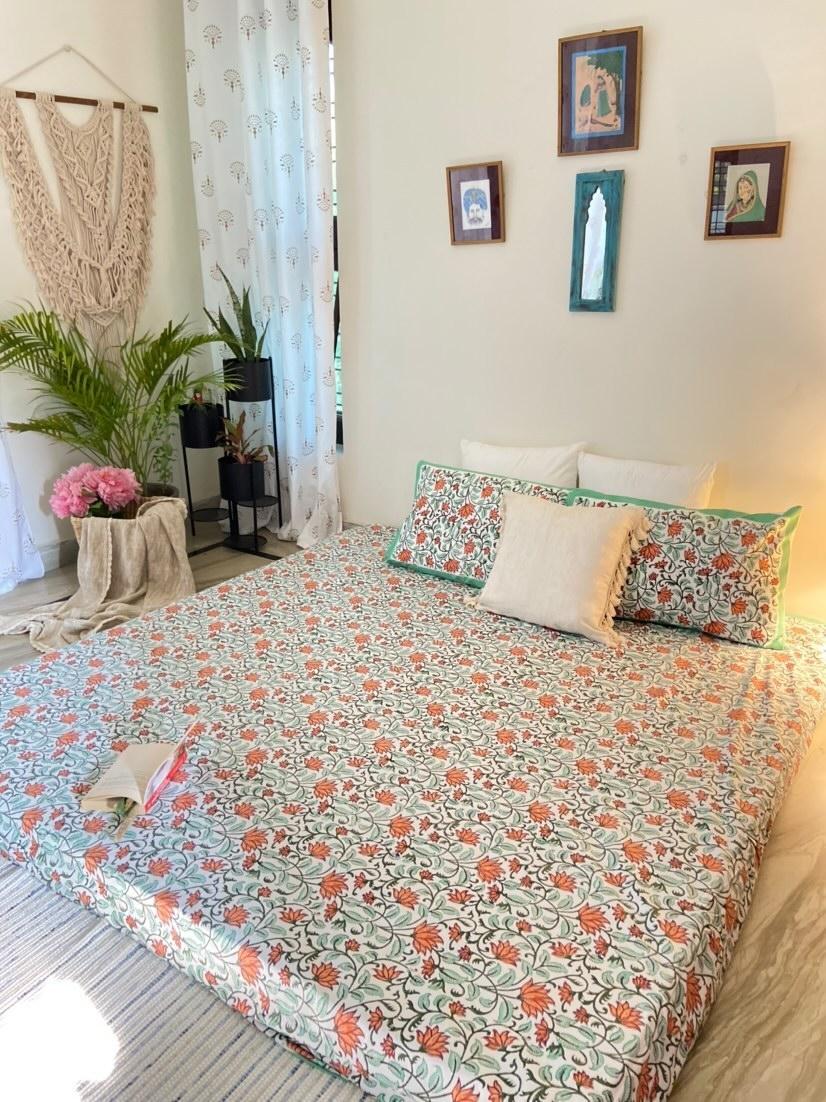 HAND BLOCK PRINT DOUBLE BEDSHEET AND QUILT BEDDING SET