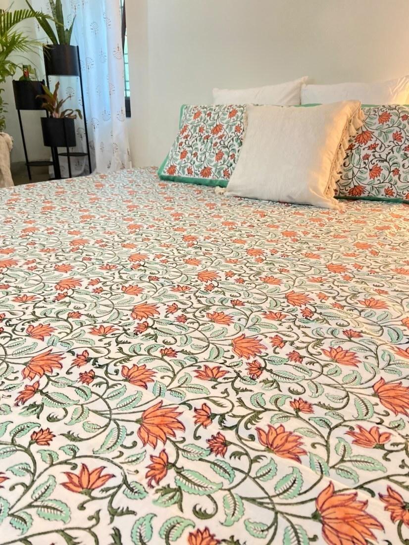 HAND BLOCK PRINT DOUBLE BEDSHEET AND QUILT BEDDING SET