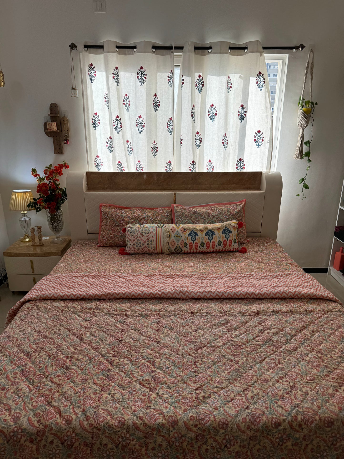 HAND BLOCK PRINT DOUBLE BEDSHEET AND QUILT BEDDING SET