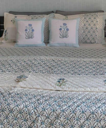 HAND BLOCK PRINT DOUBLE BEDSHEET AND QUILT BEDDING SET