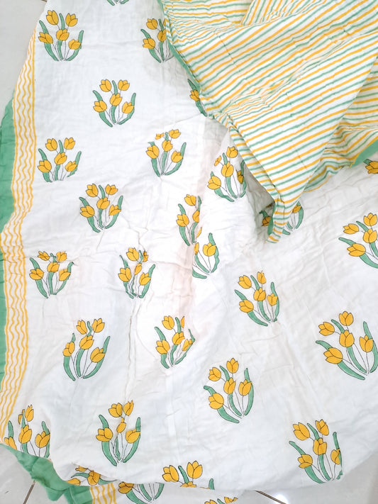 HANDBLOCK PRINTED REVERSIBLE COTTON KIDS (SINGLE) QUILT