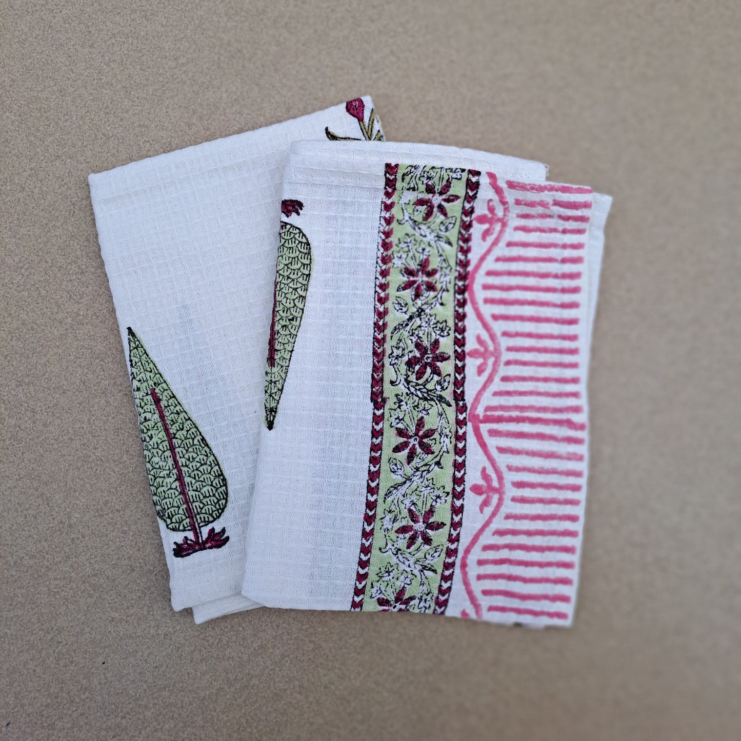 Hand block Print Waffel Towels Set of 3