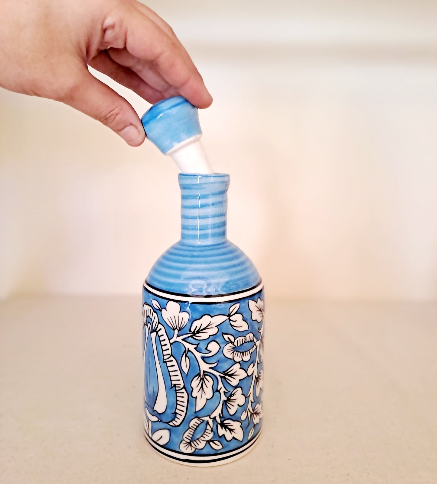 CERAMIC ART HAND PAINTED BLUE COLOR OIL DISPENSER