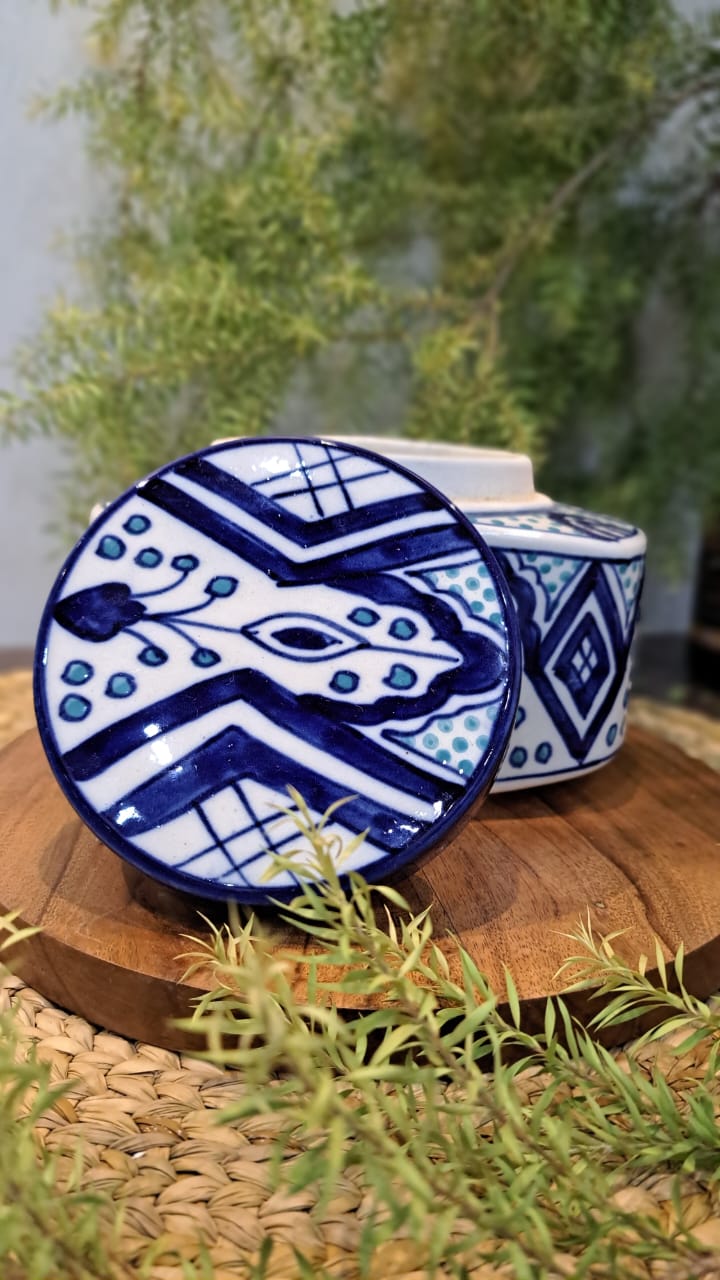 HANDPAINTED CERAMIC JAR WITH  LID