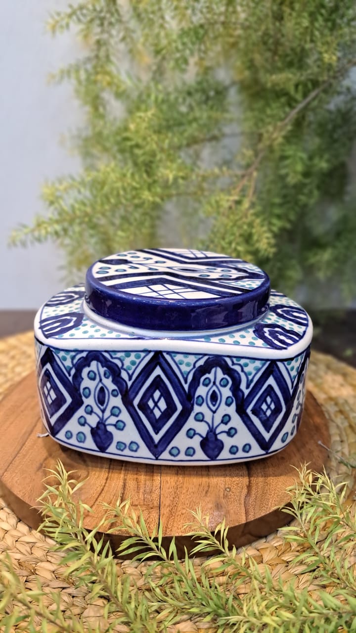 HANDPAINTED CERAMIC JAR WITH  LID