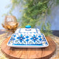 HAND PAINTED BLUE CERAMIC / POTTERY BUTTER DISH