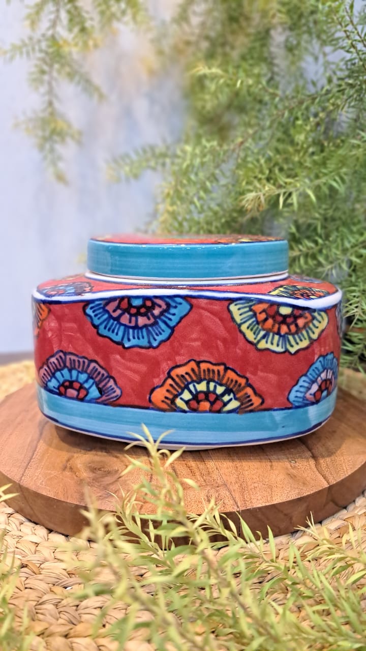 HANDPAINTED CERAMIC JAR WITH  LID