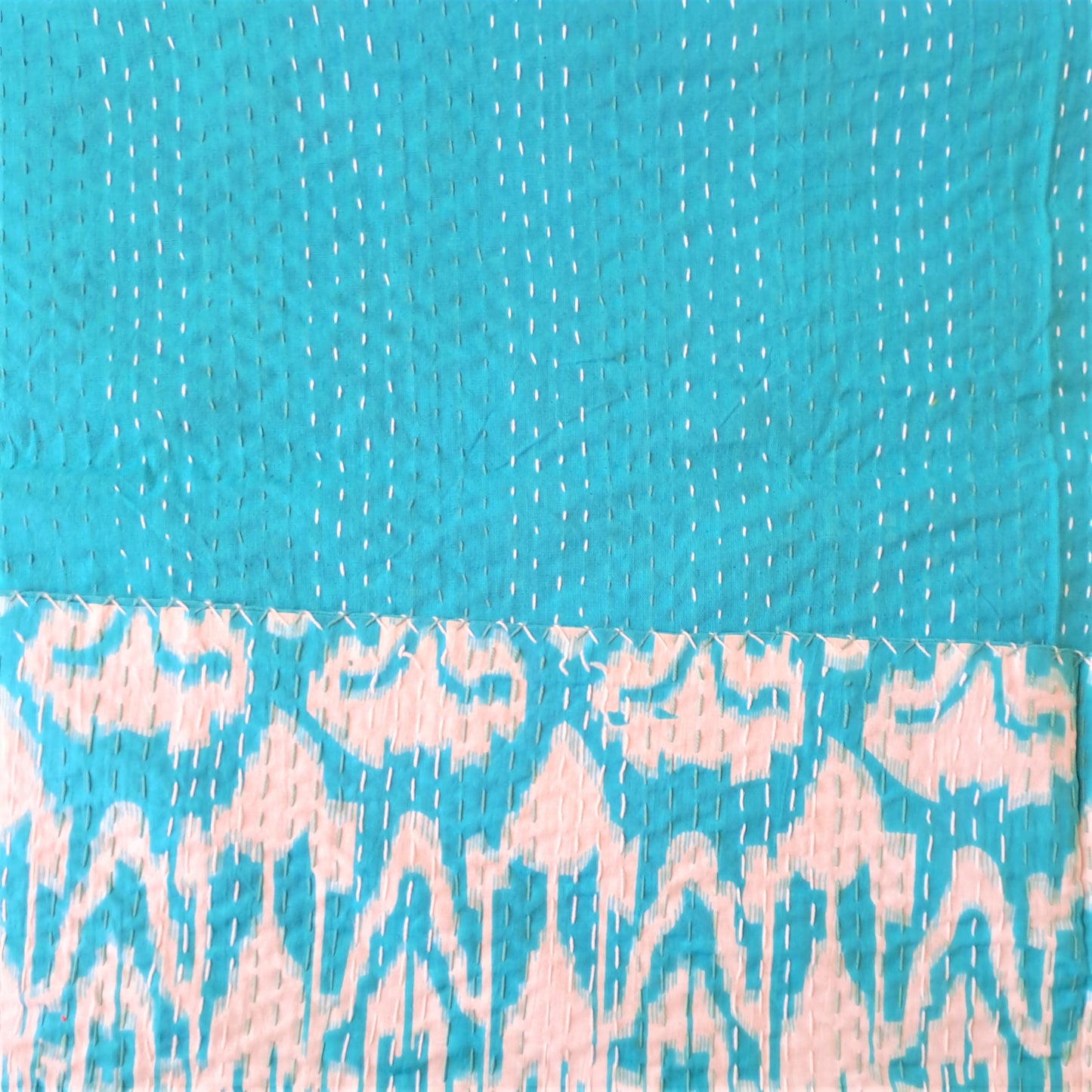 BLUE KANTHA COTTON DOUBLE BED COVER